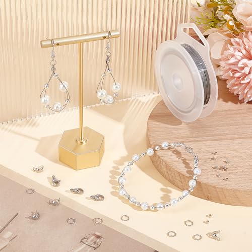 BENECREAT 49FT 49 Strands Beading Wire Kit, 0.38mm/28 Gauge Stainless Steel Tiger Tail With Lobster Clasps, Jump Rings, Bead Tips, Brass Crimp Beads for Jewelry Making - size: 0.38mm, style: 49 Strands