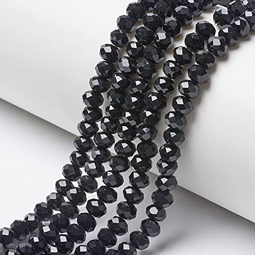 10 Strands Briolette Faceted Rondelle Glass Beads 8x6mm Opaque Glass Tiny Loose Beads 720pcs for Bracelets Jewelry Making - color: Black, size: 8x6mm