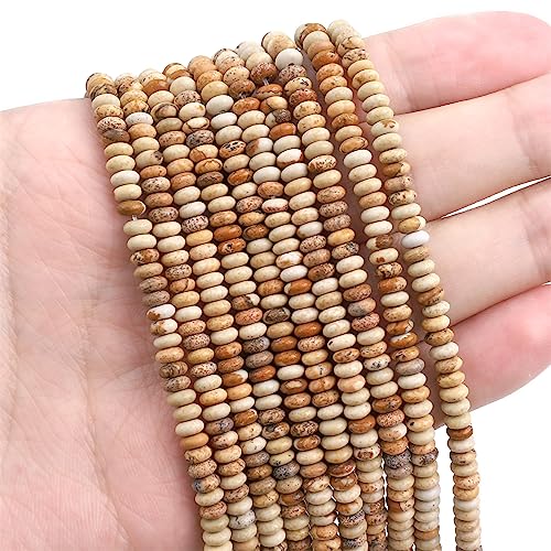 BEADIA Natural Brown Picture Jasper Spacer Beads Caps Rondelle Disk Loose Beads for Beading Jewelry Making 4mmx2mm 38cm - color: Brown Picture Jasper, size: Rondelle Disk 4mm x 2mm