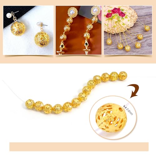 TOAOB 100pcs 8mm Gold Plated Filigree Hollow Ball Beads Round Metal Loose Spacer Beads for DIY Crafts Bracelets Necklaces Earrings Jewelry Making - color: Gold, size: 8mm