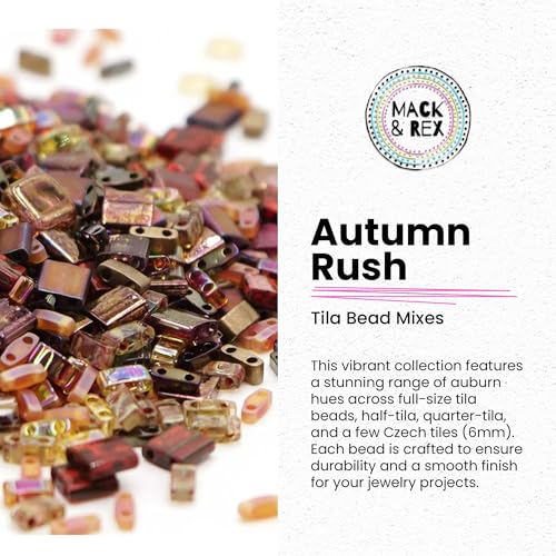 Mack and Rex Tila Bead Mixes (Autumn Rush) – Full-Size, Half-Tila, Quarter-Tila, and Czech Tiles – Variety Pack with 5mm Tila Beads & 6mm Czech Tiles – Ideal for Jewelry Making - color: Autumn Rush, size: 10 Gram Bag