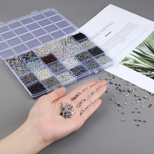 ZHIYUXI 7500Pcs Black Glass Seed Beads Kit for Jewelry Making with Bugle Tube Bead 24 Colors Waist Embroidery Beads for DIY Bracelet Necklace Making Craft Beading Kit - color: F-Black