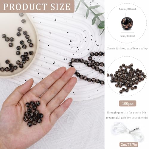 100 Pieces 8mm Black BeadsTransparent Glass Beads, Small Round Matte Sea Glass Beads for Jewelry Making, Earring Spacer Beads,DIY Crafts Bracelets Necklaces Earrings - color: black