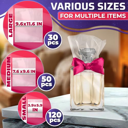 200 Pcs Heat Shrink Wrap Bags – 3 Sizes 3.93x5.90 (120) 7.67x9.64 (50) 9.64 x11.61 (30) – Clear PVC Film for Secure Gift & Soap Packaging for DIY Crafts | Mother's Day Bags for Gift Wrapping - size: 200 count (Pack of 1)