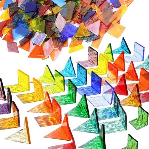 Lanyani Extra Large Size Transparent Textured Stained Glass Mosaic Tiles for DIY Craft, Colorful Bright Cathedral Glass Tile for Mosaic, 4-Shapes Mixed Mosaic Pieces Bulk Arts,1.3 Pound/200 Pieces - color: XL/1.3lb /200pcs