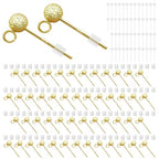14K Gold Plated Ball Earring Posts Hypoallergenic Earring Studs Ball Ear Pin with 925 Sterling Silver Post for DIY Jewelry Making Findings - color: A Style-14K Gold Dull Polish Ball