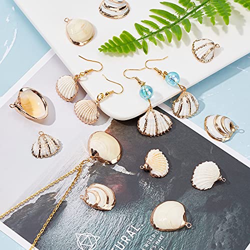 SUNNYCLUE 1 Box 16Pcs Seashell Charms Oval Ocean Beach Spiral Connectors Pendant Conch Shells Charms with Plated Golden Loop Bail for Jewelry Making DIY Necklace Bracelet Supplies - color: 1 Box 16Pcs Seashell Charms