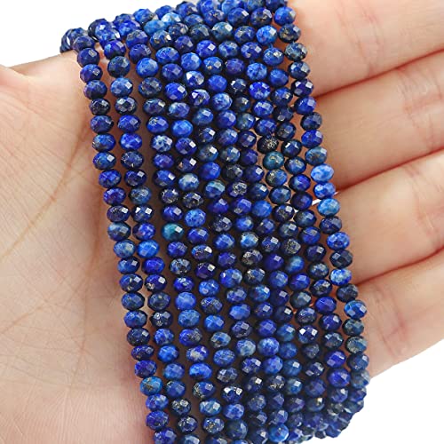 BEADIA Natural Lapis Lazuli Beads 4x2mm 120pcs Faceted Rondelle Loose Semi Gemstone Beads for Jewelry Making Design - color: Lapis Lazuli