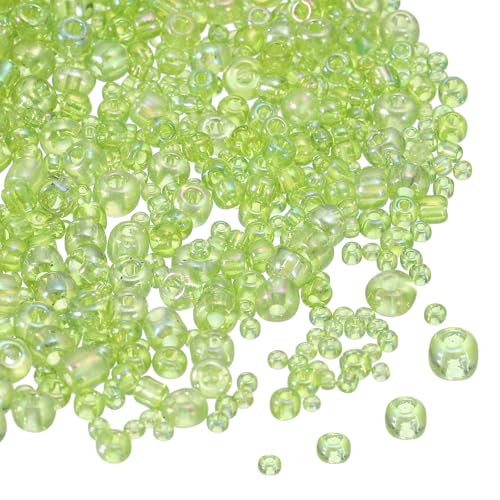 MECCANIXITY 15/0 11/0 8/0 6/0 Glass Seed Beads 1.5mm/2mm/3mm/4mm Loose Seed Beads for Jewelry Earring Bracelet Craft Making, 5888PCS, Light Green - color: Light Green