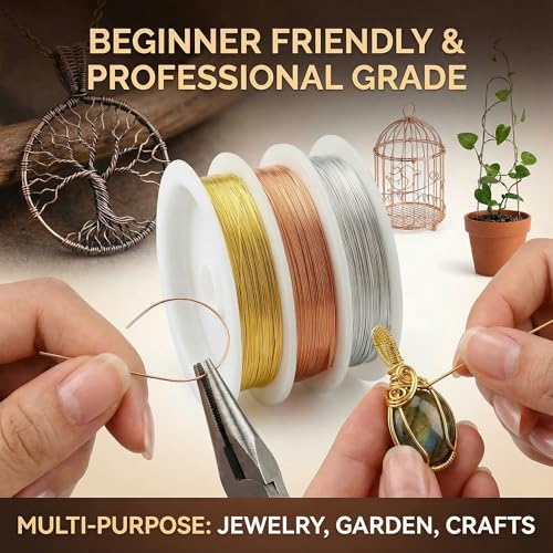 Copper Wire for Jewelry Making, 22 Gauge (0.6mm) 3Rolls 12Feet/Roll Jewelry Beading Wire & Essential Jewelry Making Supplies Premium Wires for DIY Jewelry Making, Crafts, Gardening (3rolls Set)