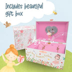 The Memory Building Co Ballerina Musical Jewelry Box Plays Classic Melody, Storage Organizer Music Box for Kids Ages 6-12, MDF Wood w/ 2 Fabric Lined Ring Bracelet Necklace Treasure Compartments - style: Ballerina