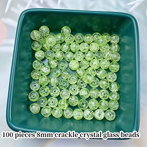 100pcs Crackle Glass Beads 8mm Round Crystal Glass Spacer Crafts Beads for Jewelry Making Necklace Bracelet Earrings DIY Crafts(Light Green) - color: Light Green, size: 8mm