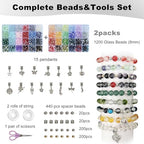 Rujiaoa Bracelet Making Kit for Adults – 8mm Crackle Glass Beads Set, 1200PCS DIY Beads for Jewelry Making & Gifts