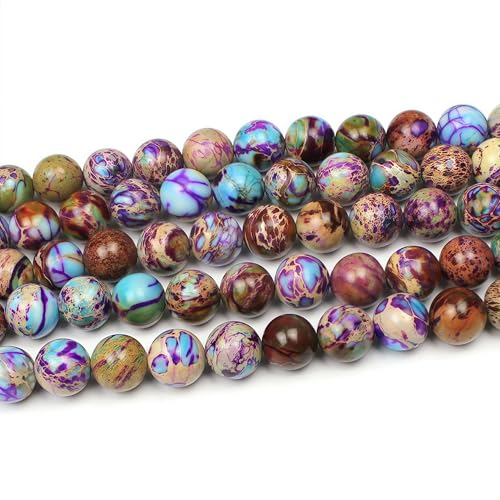 MJDCB 10mm Purple Blue Imperial Jasper Gemstone Beads Round Loose Stone Bead for Jewelry Making Bracelets Necklaces - color: Purple Blue Imperial Jasper, size: 10mm