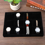 2 Pack 12 Grid Velvet Watch Tray Organizer with Removable Pillows - Stackable Bracelet & Bangle Display Holder for Drawer, Store, or Travel - Black