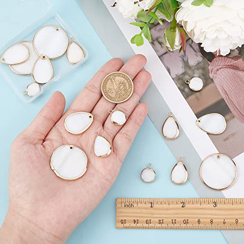 SUNNYCLUE 1 Box 16Pcs 4 Style Natural Shell Charms Freshwater Shell Teardrop Coin Shape Beads Flat Round Golden Brass Pendants for Jewelry Making Charm Earring Necklace Accessories Craft DIY Supplies - color: 1 Box 16pcs Flat Round Shell Charms