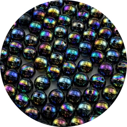 100pcs 12mm Acrylic Round Beads AB Colors Acrylic Beads Round Spacer Beads with Hole for DIY Bracelet Necklace Jewelry Making Supplies Handmade Craft(Black AB) - color: Black AB, size: 12mm