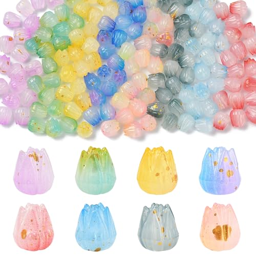 160Pcs Acrylic Flower Beads for Jewelry Making 8 Colors Bud with Glitter Powder Spacer Beads for Bracelets Earrings Necklaces Keychains Crafting Spring Decorations - color: Bud- 160 pcs