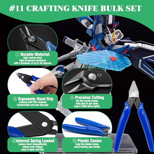 17Pcs Hobby Model Basic Tool Kit Contains Flush Pliers, Mini File, Crafting Knife with Replacement Blades, Tweezers, Professional Modeling Building Fixing Set for Gundam