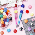 100 Pcs 20mm Beads for Pens Rhinestone Bubblegum Beads Mixed Crystal Acrylic Round Chunky Bead Sparkly Craft Large Balls Bead for Pen Beadable Keychain Bracelet Necklace DIY Jewelry Making Supplies - color: Rainbow