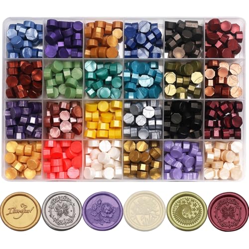 24 Colors Octagon Wax Seal Beads for Wax Seal Stamp, Decor for Envelope Wedding Invitation and Sealing Letter-600pcs Metallic Assorted Color Sealing Wax Beads (24 Metallic Colors) - color: 24 Metallic Colors