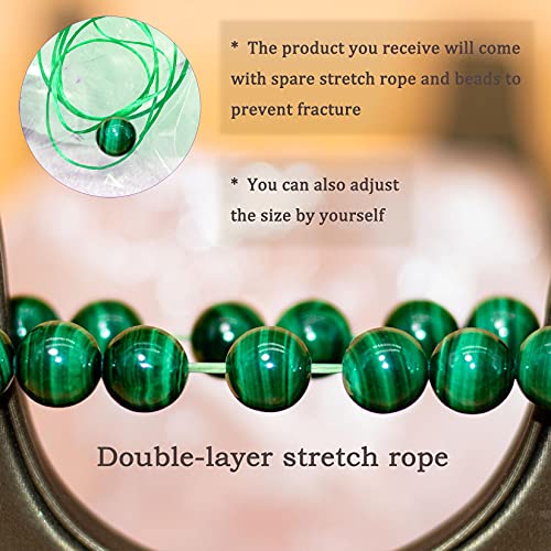 8mm Natural Gemstone Stretch Bracelet, Handmade Unisex Crystal Bracelets for Meditation, Yoga, Spiritual Healing & Positive Energy - color: Malachite