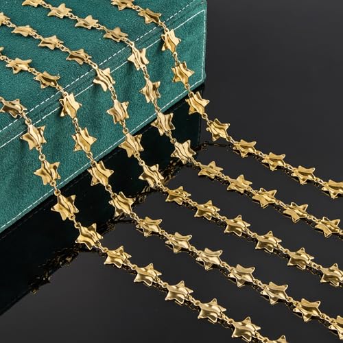 2 Yard Gold Star Chain for Jewelry Making Stainless Steel Chains for Crafts DIY Baroque Link Chain Bulk - color: Gold Star