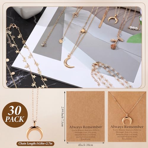 Kenning 30 Pcs Mother's Day Necklace Gifts Bulk Pendant Necklace Set for Women Gold Plated Acrylic Adjustable Clavicle Chain with Card - color: Gold, style: Stylish Mixed Style