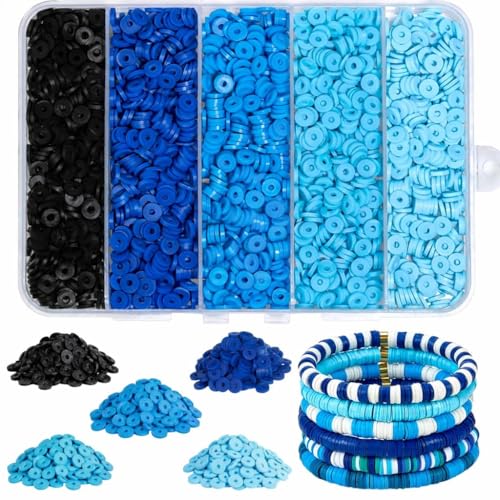 3500pcs Blue Clay Beads for Bracelets Making 6mm Heishi Beads Polymer Flat Round Disc Clay for Jewelry Making Blue Bead Crafts - color: Blue