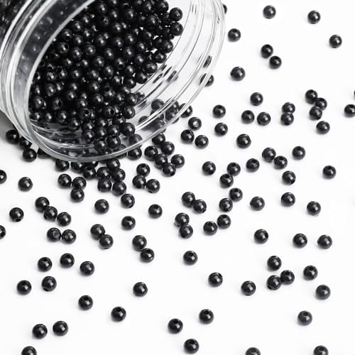 BONNY BOXX 2000PCs 4MM Smooth Black Acrylic Round Beads, Plastic Resin Bubblegum Balls Chunky Gumball Beads for Necklace and Bracelet Making, Crafting Supplies - color: Smooth Black, size: 4MM