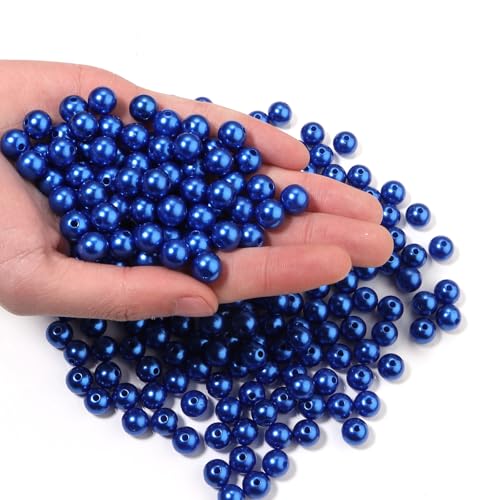 200pcs Blue 10mm Pearl Beads with Hole Round Pearls for Crafting Loose Pearl Beads for Jewelry Making Fake Pearls Bead for Bracelets Necklaces Earrings Key Chains Accessories DIY - color: Blue, size: 10mm,200pcs