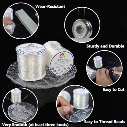 0.8 mm Stretchy Bracelet String, 2 Rolls of Crystal Clear Elastic Cord for Bracelets, Necklaces, Beading, and Jewelry Making (200 m)