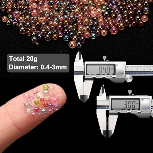 Iridescent Glass Tiny Bubble Beads, 0.4-3mm 20g No Hole Micro Mini Round Brown Water Droplets Beads - Applications: for Resin Filler, Nail Art, Dollhouse Bath Tub, 2-Pieces - color: Brown, size: φ0.4-3mm