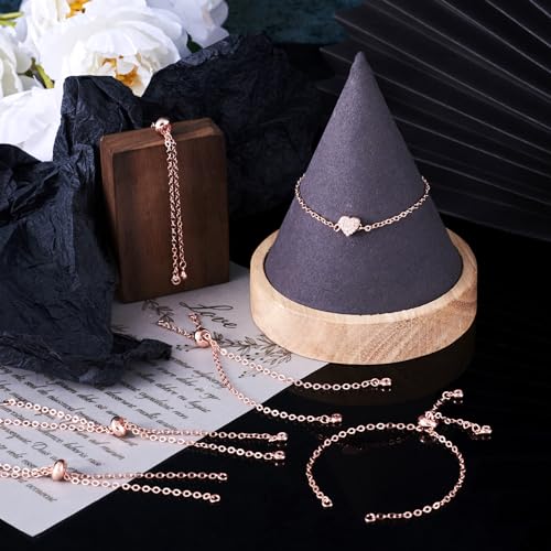 FASHEWELRY 10Pcs Adjustable Slider Bracelet Rose Gold Cable Bracelet Chains Slider Extender Chains with Cubic Zirconia Ends for Woman Jewelry Making, 7.87 Inch Long - color: Rose Gold Cable Chains, size: 7.87"