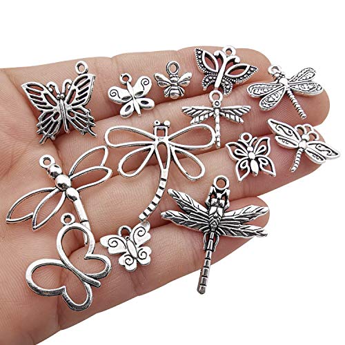 100g About (80-84pcs) Craft Supplies Mixed Butterfly Dragonfly Bee Insect Charms for Jewelry Making Crafting Findings Accessory for DIY Necklace Bracelet (M295) - color: M295