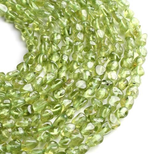 HAAMIIQII Natural Green Peridot Pebble Stone 4-6mm Small Irregular Freeform Tumbled Loose Gemstone Beads for Jewelry Making Strand 15 Inch (75-80pcs) - color: Green Peridot