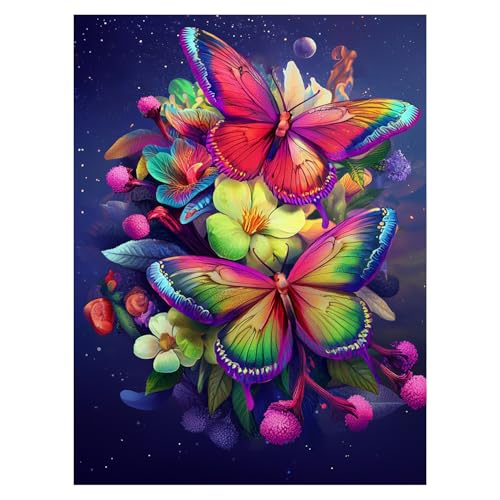 DOTZSO Butterfly Diamond Painting Kits for Adults, Easy DIY 5D Round Full Drill Diamond Art kit Diamond Dot Crystal Gem Art and Craft for Beginners Home Wall Decor 12x16 Inches - color: AD Butterfly Art
