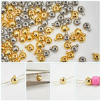 Beebeecraft 100Pcs 18K Gold Plated Brass Crimp Beads Metal Spacer Beads Irregular Shape Spacer Stoppers Beads 3.5x5mm for DIY Necklace Bracelets Making - color: Round