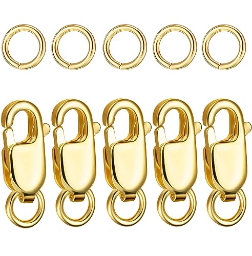 Dailyacc Lobster Claw Clasps for Jewelry Making, Gold & Silver with Jump Rings Secure Clasps for Necklace Bracelet DIY Craft - color: stainless steel 5pcs Gold, size: 0.47IN/12MM