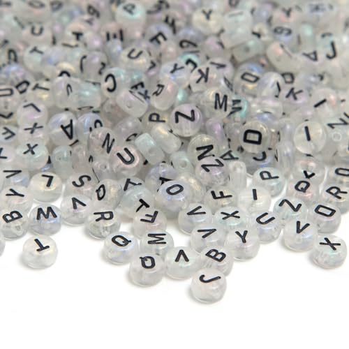 1000pcs 4x7mm Round Letter Beads Transparent White Acrylic with Black Letter Alphabet for Jewelry Making Friendship Bracelets (Transparent White Black) - color: Transparent white black