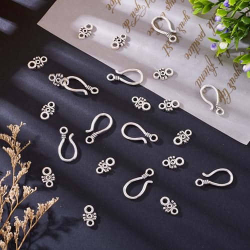 Craftdady 20 Sets Antique Silver S Hook Eye Clasps Tibetan Metal Toggle Clasps Closure End Clasps for Bracelet Necklace Jewelry Making - color: Antique Silver, 24x11mm