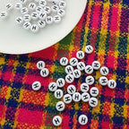 Amaney 100pcs H Letter Beads 7x4mm White Round Acrylic Black Alphabet for Bracelet Jewelry Making - color: H