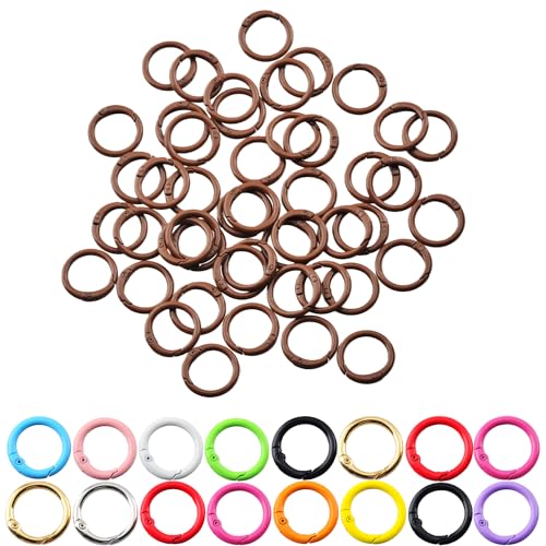 Carabiner Clip 48Pcs Brown Metal Key Ring Clip Circle Keychain Rings Bulk Spring O Ring Round Cute Carabiner Spring Snap Hook Key Chain Clips for DIY Keychain Bag Charm Handbag Purse Dog - color: Brown