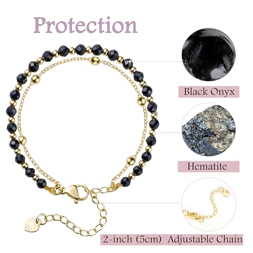 Farfume Crystal Bracelet Beaded Bracelets 4mm Natural Stone Beads Gemstone Handmade Jewelry Valentine's Day Gifts - color: Black Onyx-Strength & Focus
