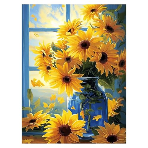 DOTZSO Diamond Painting Kits for Adults, Easy DIY 5D Round Full Drill Diamond Art kit Diamond Dot Crystal Gem Art and Craft for Beginners Home Wall Decor 12x16 Inches Yellow Flowers - color: AK Yellow Flowers