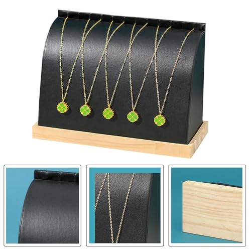 Cambered Necklace Display Stand with Leather Soft Mat Wood Jewelry Organizer Tabletop Display Holder for Necklaces,Choker Pendant (Black) - color: Black