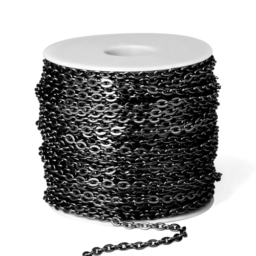 66 Feet Gunmetal Stainless Steel Cable Chains Bulk, 3 mm 304 Stainless Steel Black Flat Cable Links Chain Roll Spool for Jewelry Making DIY Craft - color: Black, size: 3.0mm width