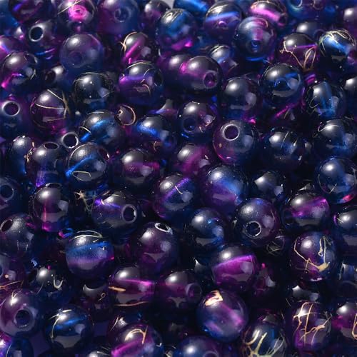 PIPITREE 500 PCS Acrylic Beads 8mm Rainbow Round Bead for Pens Bulk Acrylic Beads for Keychains Beadable Pens DIY Crafts Bracelets Necklace Jewelry Making Plastic Colorful Bead (Purple-Blue) - color: Purple-Blue