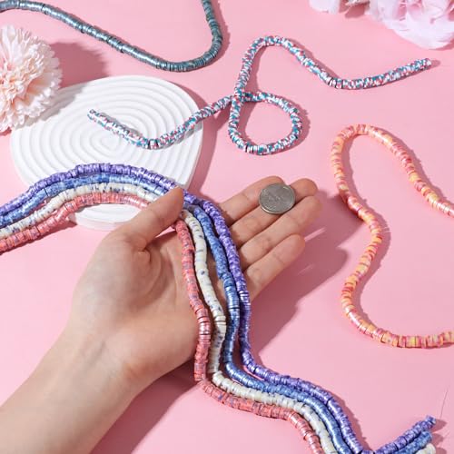 Elecrelive 6mm Polymer Clay Beads Strands 7 Colors Heishi Flat Round Spacer Beads Pearlized Spots Disc Loose Clay Chips for Bracelet Chocker Necklace Earring DIY Crafts - color: 7 Colors, 6mm