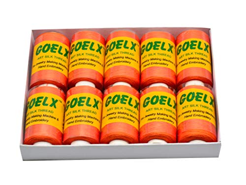 Goelx Silk Thread by Shade No for Jewelry, Tassel Making, Embroidery, Crafts, Shiny Soft Thread Spools - Orange - 62 DD - color: Orange - 62 DD